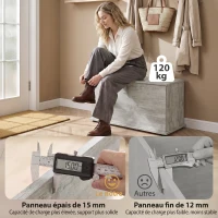 HOMCOM Coffre de Rangement, Banc de Rangement avec Couvercle Rabattable et Charnières de Sécurité, 80 x 40 x 45 cm, Gris(m-6)