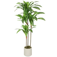 HOMCOM Kunst Dracaena Boom 120 cm met flexibele stammen en witte pot voor woonkamer, slaapkamer of kantoor(m-10)