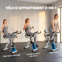 SPORTNOW Vélo d'Appartement Pliable Vélo de Fitness 3 en 1 Silencieux Connecté Kinomap Bluetooth et Zwift 105x53,5x109cm Bleu(m-4)