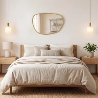 HOMCOM Miroir mural, miroir décoratif asymétrique 90x60cm en verre trempé pour salle de bain, chambre, salon, couloir, naturel(m-7)