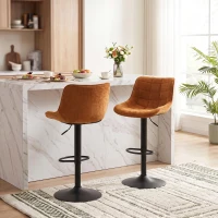 HOMCOM Set 2 Sgabelli da Bar Girevoli e Regolabili con Base in Metallo e Schienale in Velluto, Arancione(m-8)