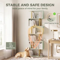 HOMCOM S-Shaped Bookshelf, 5-Tier Bookcase, Freestanding Storage Shelves with Anti-Tip Strap for Living Room, Light Green(m-6)