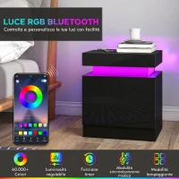 HOMCOM Set 2 Comodini LED a 16 Colori e 4 Modalità con 2 Cassetti, in Legno, 45x35x52 cm, Nero(m-4)