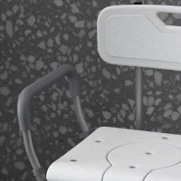 HOMCOM Silla de Ducha 3 en 1 con Respaldo y Apoyabrazos Altura Ajustable y Pies Antideslizantes Blanco(m-7)