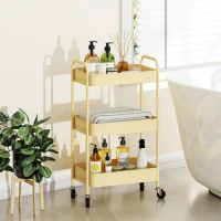 HOMCOM Three-Tier Steel Storage Trolley - Yellow(m-9)
