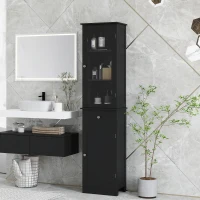 kleankin Mobile Colonna Bagno Salvaspazio con Armadietto, Cassetto e Ripiani in MDF, 40x27x171.5cm, Nero(m-10)