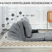 HOMCOM 3-in-1 opklapbare slaapstoel, slaapbank met bedfunctie in linnenlook – omvormbaar tot logeerbed, gestoffeerde relaxstoel en vloermatras voor woonkamer of slaapkamer, grijs(m-5)