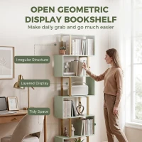 HOMCOM S-Shaped Bookshelf, 5-Tier Bookcase, Freestanding Storage Shelves with Anti-Tip Strap for Living Room, Light Green(m-4)