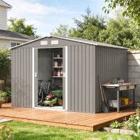Outsunny Abri de jardin 5,4 m² 2,77 x 1,95 x 1,92 m kit de fondation porte coulissante ventilations acier galvanisé, gris(m-2)