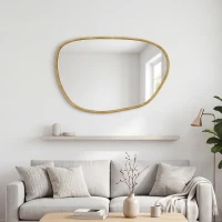 HOMCOM Miroir mural, miroir décoratif asymétrique 90x60cm en verre trempé pour salle de bain, chambre, salon, couloir, naturel(m-11)