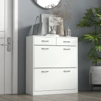 HOMCOM Mobile Scarpiera da 12 Paia con 2 Ripiani Interni Regolabili e 2 Cassetti, in Legno, 80x30x91.5 cm, Bianco(m-2)