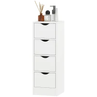 HOMCOM 4-Drawer Bathroom Cabinet, Freestanding Narrow Storage Cabinet with Groove Handles for Small Spaces, White(m-10)