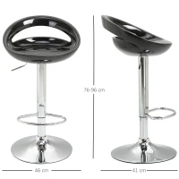 HOMCOM Lot de 2 tabourets de bar chaises de bar hauteur réglable dossier et repose-pieds pivotant à 360° 46x41x76-96cm noir(m-3)