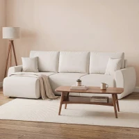 HOMCOM Slaapbank met omkeerbare chaise longue, L-vormige 3-zitsbank in velours, crème wit(m-8)