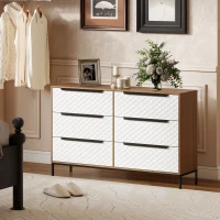 HOMCOM Cómoda con 6 Cajones de Tela Frentes con Patrón de Diamante para Salón Oficina Vestidor Natural y Blanco(m-2)