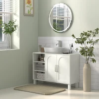 HOMCOM Mueble bajo Lavabo Mueble de Baño Moderno con 2 Puertas y Estantes Ajustables 90x30x63 cm Crema(m-7)