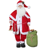 HOMCOM Figurine de Père Noël, Debout de Père Noël Rouge Traditionnelle 140 cm avec Sac de Cadeaux, Effets Sonores et Cloche(m-1)