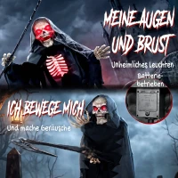 HOMCOM 170 cm Halloween Animierte Sensenmann Deko mit Sound- und Berührungsaktivierung, leuchtenden Augen und Brustkorb(m-4)