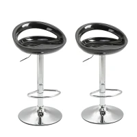 HOMCOM Lot de 2 tabourets de bar chaises de bar hauteur réglable dossier et repose-pieds pivotant à 360° 46x41x76-96cm noir(m-1)
