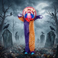 HOMCOM 167 cm lebensgroße animierte Halloween-Clown-Deko mit Sound- & Berührungsaktivierung(m-8)