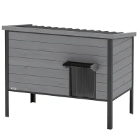 PawHut Wetterfest Katzenhaus mit aufklappbarem Dach herausnehmbarem Boden Eingang für 1-2 Katzen bis 12 kg 85x55x70 cm Hellgrau(m-11)