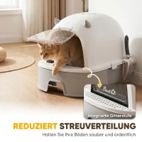 PawHut Katzentoilette Edelstahl mit abnehmbarem Deckel, Schaufel & Aktivkohlefilter für kleine bis mittelgroße Katzen, Grau(m-6)