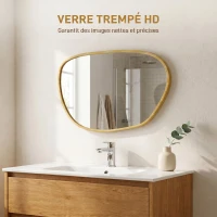 HOMCOM Miroir mural, miroir décoratif asymétrique 90x60cm en verre trempé pour salle de bain, chambre, salon, couloir, naturel(m-5)