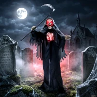 HOMCOM 170 cm Halloween Animierte Sensenmann Deko mit Sound- und Berührungsaktivierung, leuchtenden Augen und Brustkorb(m-8)