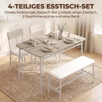 HOMCOM Ensemble Table Salle à Manger avec 2 Chaises et Banc, Assises Rembourrées, pour Salon, Petit Espace, Chêne et Blanc(m-4)