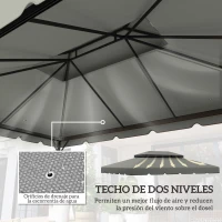 Outsunny Toldo de Recambio para Cenador 4x3 m con Techo Doble Orificios de Drenaje Solo Toldo NO Incluye Marco Gris Claro(m-4)