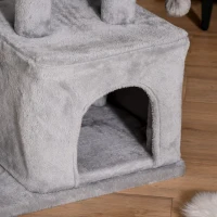PawHut Árbol Rascador para Gatos Altura 114 cm con Postes de Sisal 3 Plataformas Casita y 2 Bolas Colgantes Gris Claro(m-10)