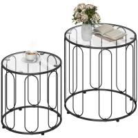 HOMCOM Ensemble de 2 tables gigognes avec structure métallique et plateau en verre Ø50x50 cm et Ø40x40 cm, noir(m-8)
