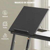 HOMCOM Mesa Reclinable para Cama y Sofá Bandeja Plegable con Cajón Lateral para Ordenador Portátil Libros Cinco Alturas Negro(m-7)