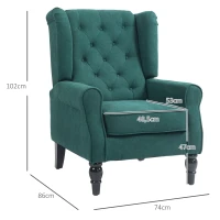 HOMCOM Elegante oorfauteuil, dik gewatteerd, afneembare bekleding, 74 x 86 x 102 cm, Donkergroen(m-3)