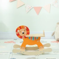 AIYAPLAY Cheval à bascule pour enfants, lion jouet à bascule bébé en bois avec guidon et base stable, 59 x 27 x 43 cm, orange(m-8)