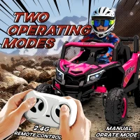 AIYAPLAY Elektrische kinderauto UTV 12V met 2 motoren 2,4G afstandsbediening snelheid tot 7 km/u veringssysteem Roze(m-4)
