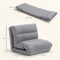 HOMCOM 3-in-1 opklapbare slaapstoel, slaapbank met bedfunctie in linnenlook – omvormbaar tot logeerbed, gestoffeerde relaxstoel en vloermatras voor woonkamer of slaapkamer, grijs(m-3)