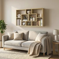 HOMCOM Étagère murale bibliothèque 8 cubes, meuble de rangement, design moderne, 85 x 14,5 x 47,5 cm, chêne(m-10)