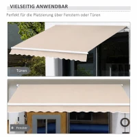 Outsunny Gelenkarmmarkise Markise 4,5 x 3m Verstellbare Terrassenmarkise Sonnenschutz mit Alu-Rahmen & Handkurbel Balkonmarkise für Balkon, Terrasse Beige(m-5)