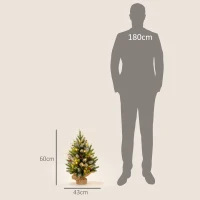 HOMCOM Árbol de Navidad Sobremesa 60 cm con 20 Luces LED 141 Ramas 5 Piñas 5 Racimos de Bayas Rojas y Soporte de Metal Verde(m-3)