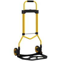 HOMCOM Carrinho Dobrável com Pega Telescópica Ajustável, Carga até 60 kg, com Rodas, para Garagem, Amarelo(m-1)