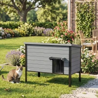 PawHut Wetterfest Katzenhaus mit aufklappbarem Dach herausnehmbarem Boden Eingang für 1-2 Katzen bis 12 kg 85x55x70 cm Hellgrau(m-2)
