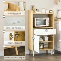 HOMCOM Mueble Microondas Estilo Escandinavo con Armario Cajón y Estante Ajustable 58x40x118 cm Natural y Blanco(m-6)