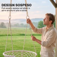 Outsunny Amaca da Giardino in Stile Boho Chic, Sedia Sospesa in Poliestere e Macramè per Interni ed Esterni, Crema, 80x60x36cm(m-5)