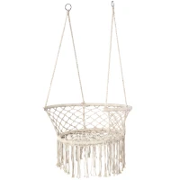 Outsunny Amaca da Giardino in Stile Boho Chic, Sedia Sospesa in Poliestere e Macramè per Interni ed Esterni, Crema, 80x60x36cm(m-11)