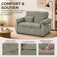 HOMCOM Canapé Convertible 2 Places, Canapé-Lit 3 en 1 Velours 137 cm, Dossier Réglable, Assise Large, 2 Oreillers, Vert(m-5)