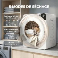 HOMCOM Asciugatrice Portatile da 1000W con 5 Programmi e Timer, in PCM e Acciaio Inox, 49x43x61 cm, Bianco(m-4)