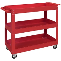DURHAND Chariot desserte d'atelier acier 3 plateaux sur roulettes avec poignée charge max. 150 kg 83 x 35,3 x 76 cm acier rouge(m-1)