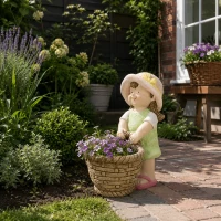 Outsunny Buitenzonnig tuinbeeldje meisje met bloempot Weerbestendig tuinbeeld(m-2)