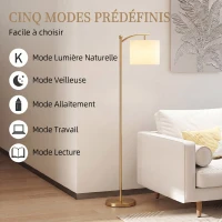 HOMCOM Lampadaire dimmable 2 températures de couleur avec télécommande, minuterie de 60 minutes, 160 cm, doré(m-7)